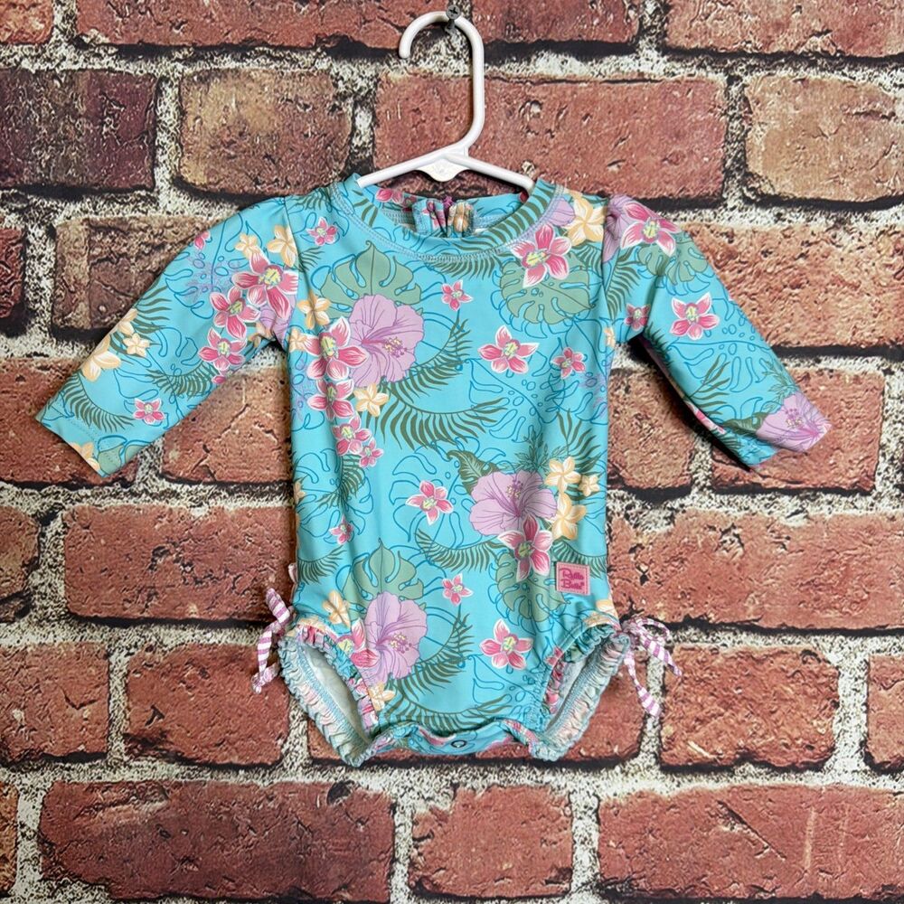 Ruffle Butts 3-6 Months Swimsuit Swim One Piece Floral Long Sleeve Kids